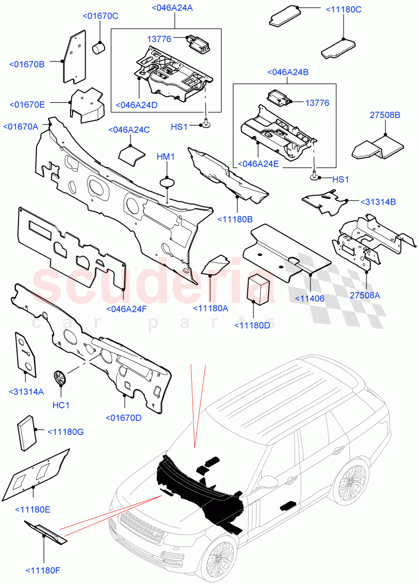 Insulators - Front(Passenger Compartment) of Land Rover Land Rover Range Rover (2012-2021) [2.0 Turbo Petrol AJ200P]