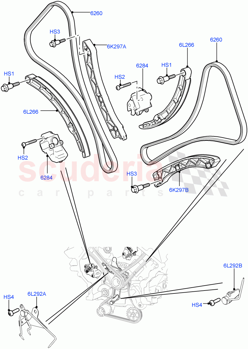 Timing Gear (Solihull Plant Build, Timing Chains, Tensioners) (3.0L DOHC GDI SC V6 PETROL) ((V) FROMEA000001) of Land Rover Land Rover Discovery 4 (2010-2016) [3.0 DOHC GDI SC V6 Petrol]