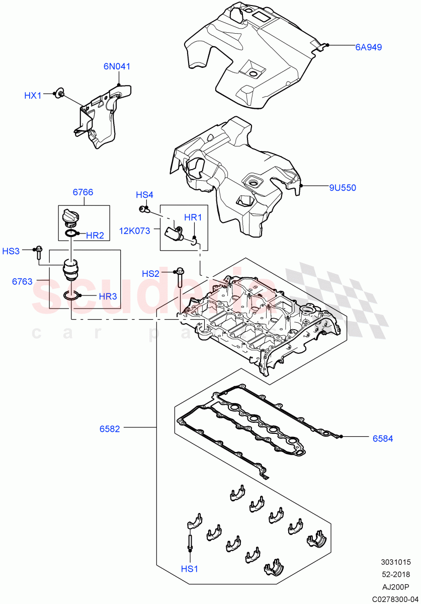 Cylinder Head Cover (2.0L I4 High DOHC AJ200 Petrol, 2.0L I4 Mid DOHC AJ200 Petrol, 2.0L I4 Mid AJ200 Petrol E100) ((V) FROMJH000001) of Land Rover Land Rover Range Rover Evoque (2012-2018) [2.0 Turbo Petrol AJ200P]
