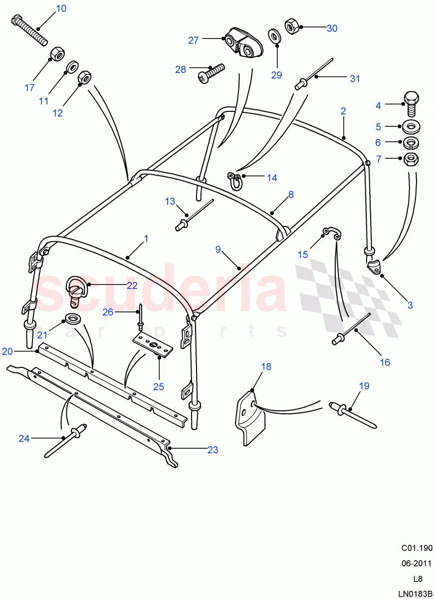 Hoodsticks(Pick Up,90" Wheelbase)((V)FROM7A000001) of Land Rover Land Rover Defender (2007-2016)