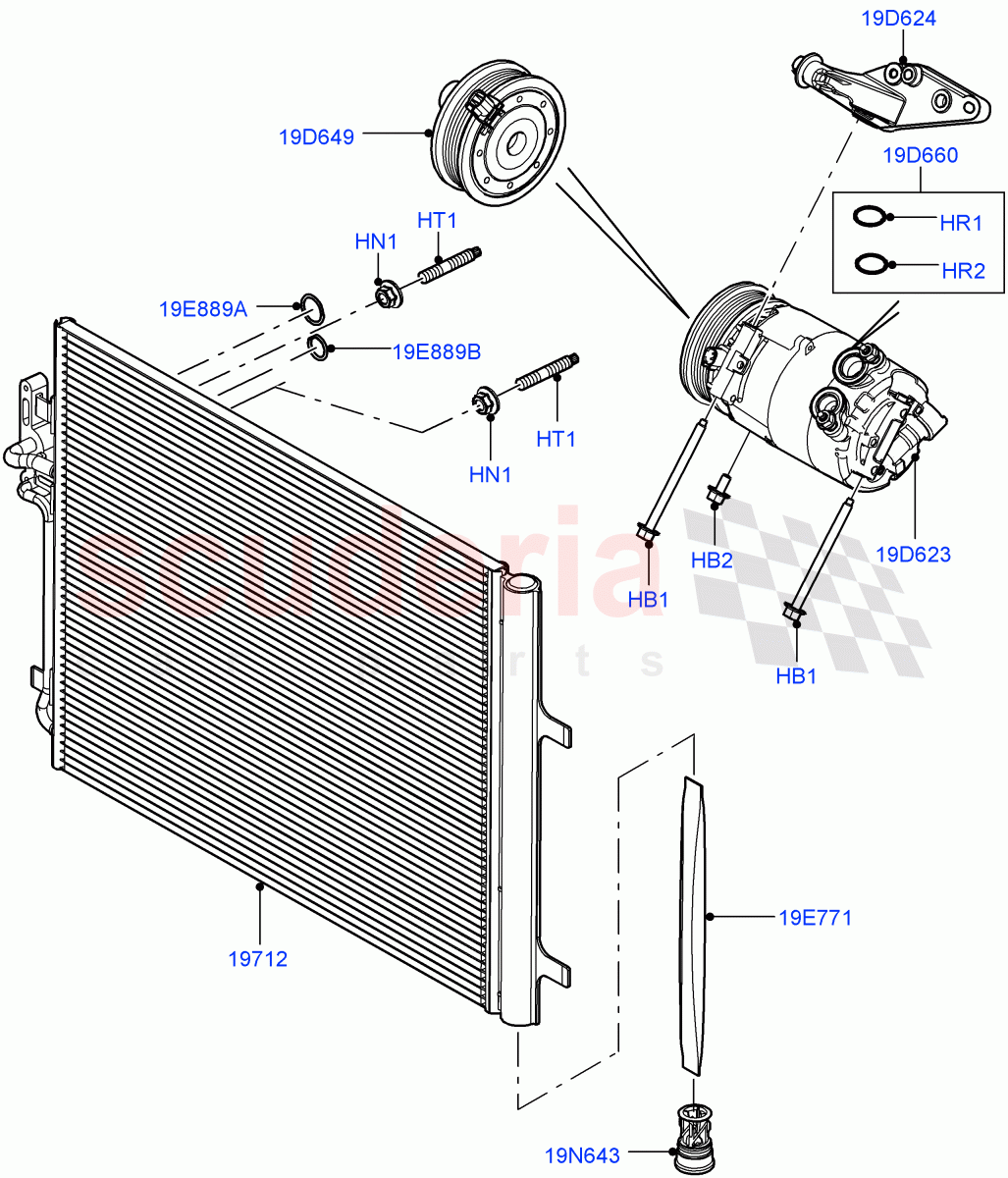 Air Conditioning Condensr/Compressr (2.0L 16V TIVCT T/C Gen2 Petrol, Halewood (UK), 2.0L 16V TIVCT T/C 240PS Petrol) of Land Rover Land Rover Range Rover Evoque (2012-2018) [2.2 Single Turbo Diesel]