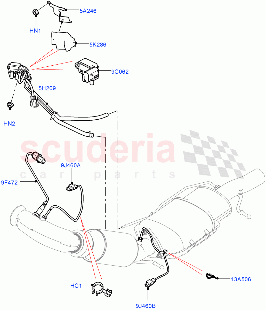Exhaust System (Exhaust System Sensors) (2.2L CR DI 16V Diesel, Proconve L6 Emissions, Stage V Plus DPF, EU5 Emission With DPF Type 2) of Land Rover Land Rover Discovery Sport (2015+) [2.2 Single Turbo Diesel]