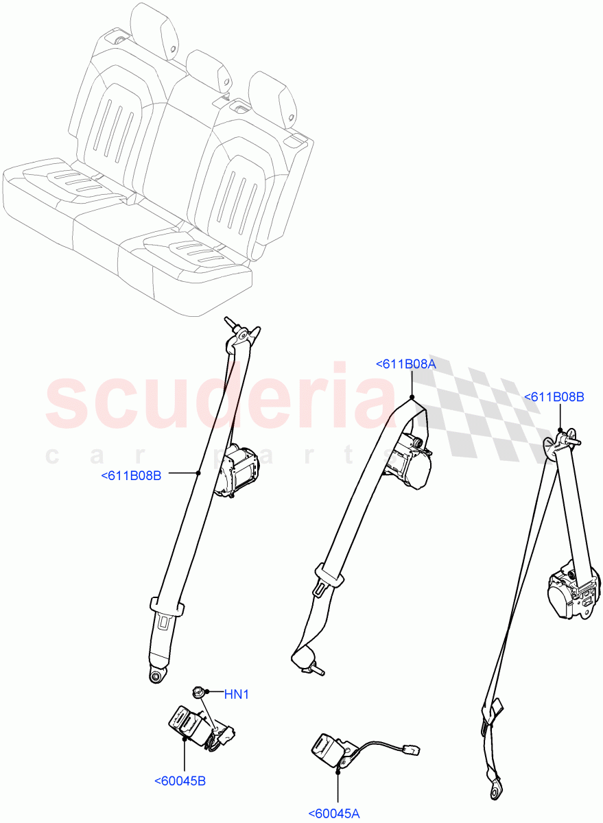 Rear Seat Belts(With 40/20/40 Split Fold Rear Seat) of Land Rover Land Rover Defender (2020+) [3.0 I6 Turbo Petrol AJ20P6]