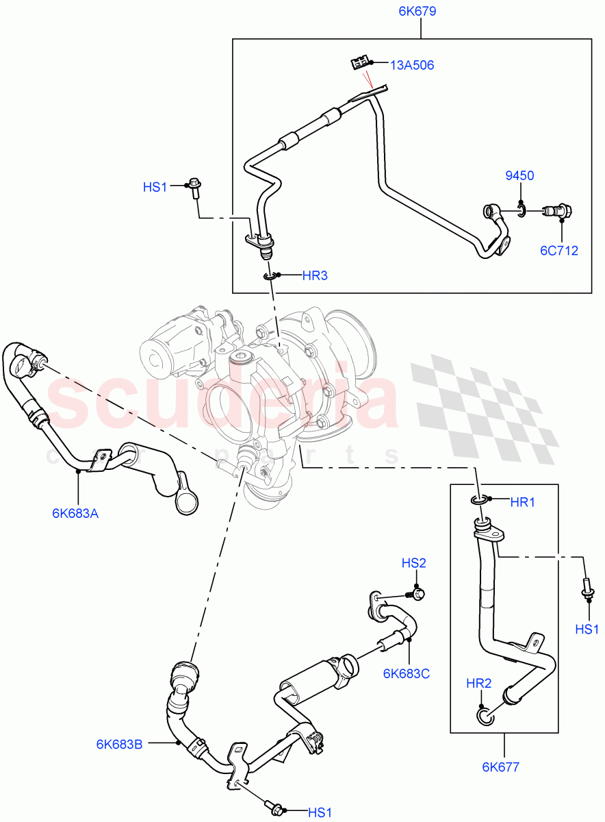 Turbocharger (Lubrication And Cooling) (2.0L AJ21D4 Diesel Mid, Itatiaia (Brazil)) of Land Rover Land Rover Range Rover Evoque (2019+) [2.0 Turbo Diesel AJ21D4]