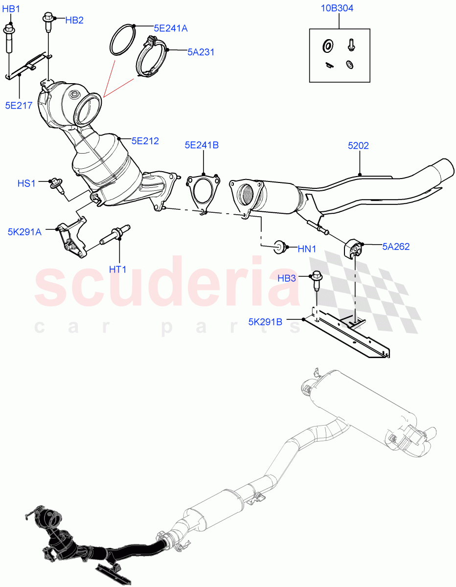 Front Exhaust System (2.0L I4 High DOHC AJ200 Petrol, 2.0L I4 Mid DOHC AJ200 Petrol, 2.0L I4 Mid AJ200 Petrol E100) ((V) FROMJH000001) of Land Rover Land Rover Discovery Sport (2015+) [2.0 Turbo Petrol AJ200P]