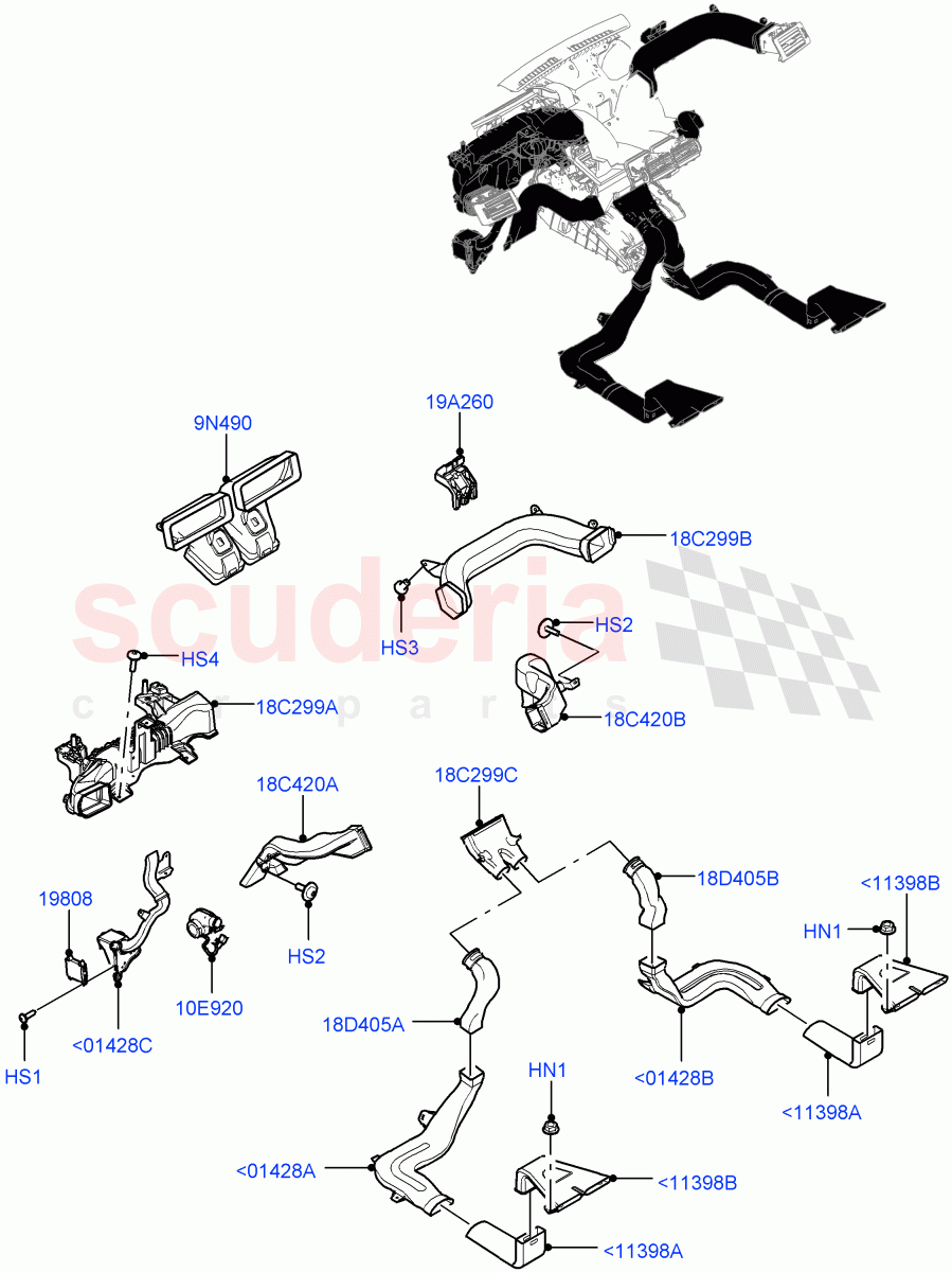 Air Vents, Louvres And Ducts (Internal Components) (LHD, Halewood (UK), Head Up Display) ((V) TOKH999999) of Land Rover Land Rover Discovery Sport (2015+) [2.2 Single Turbo Diesel]