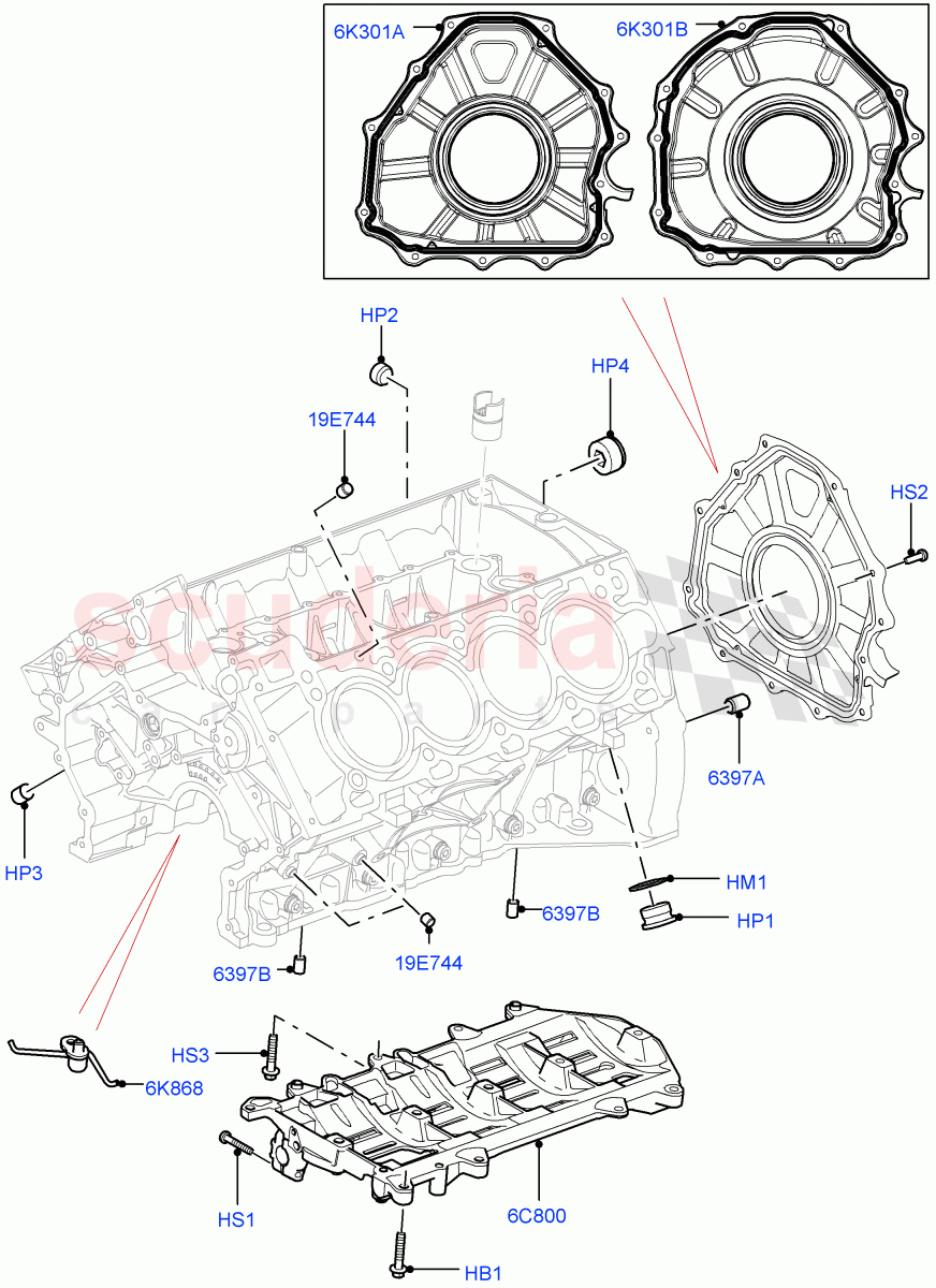 Cylinder Block And Plugs (5.0L OHC SGDI NA V8 Petrol - AJ133) ((V) FROMAA000001) of Land Rover Land Rover Range Rover Sport (2010-2013) [5.0 OHC SGDI NA V8 Petrol]