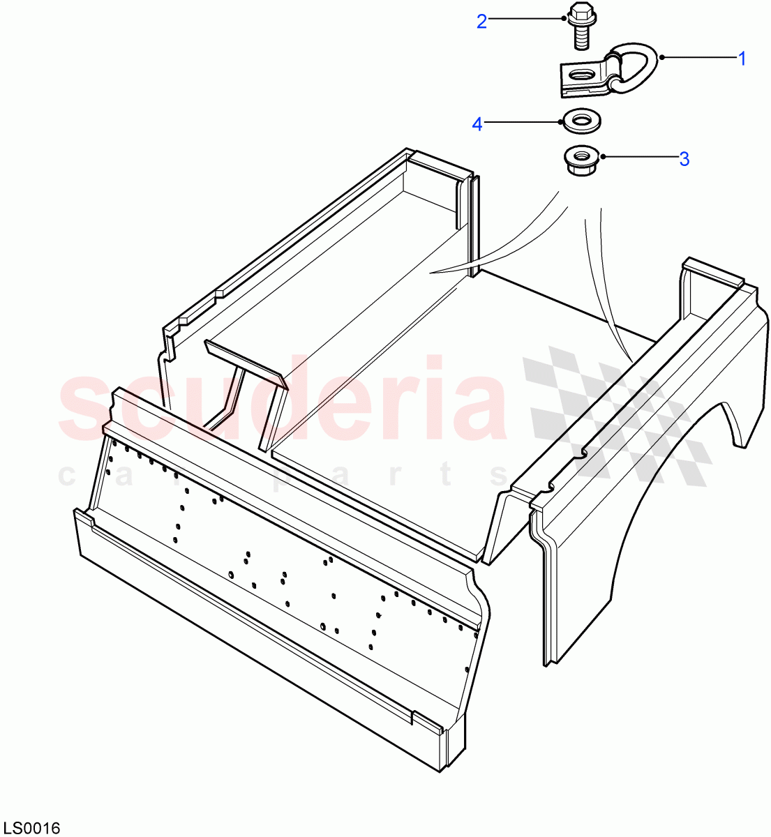 Luggage Tie Down Loops (90" Wheelbase, With Load Space Tie Down Loop, Hard Top, 110" Wheelbase, Station Wagon - 5 Door) ((V) FROM7A000001) of Land Rover Land Rover Defender (2007-2016)