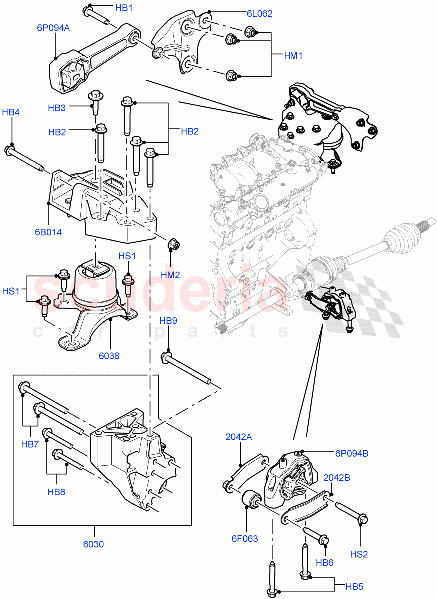 Engine Mounting (2.2L CR DI 16V Diesel, Halewood (UK)) of Land Rover Land Rover Discovery Sport (2015+) [1.5 I3 Turbo Petrol AJ20P3]