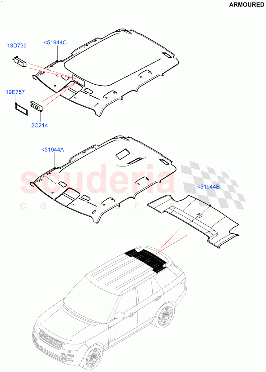 Headlining And Sun Visors (Armoured) ((V) FROMEA000001) of Land Rover Land Rover Range Rover (2012-2021) [2.0 Turbo Petrol GTDI]