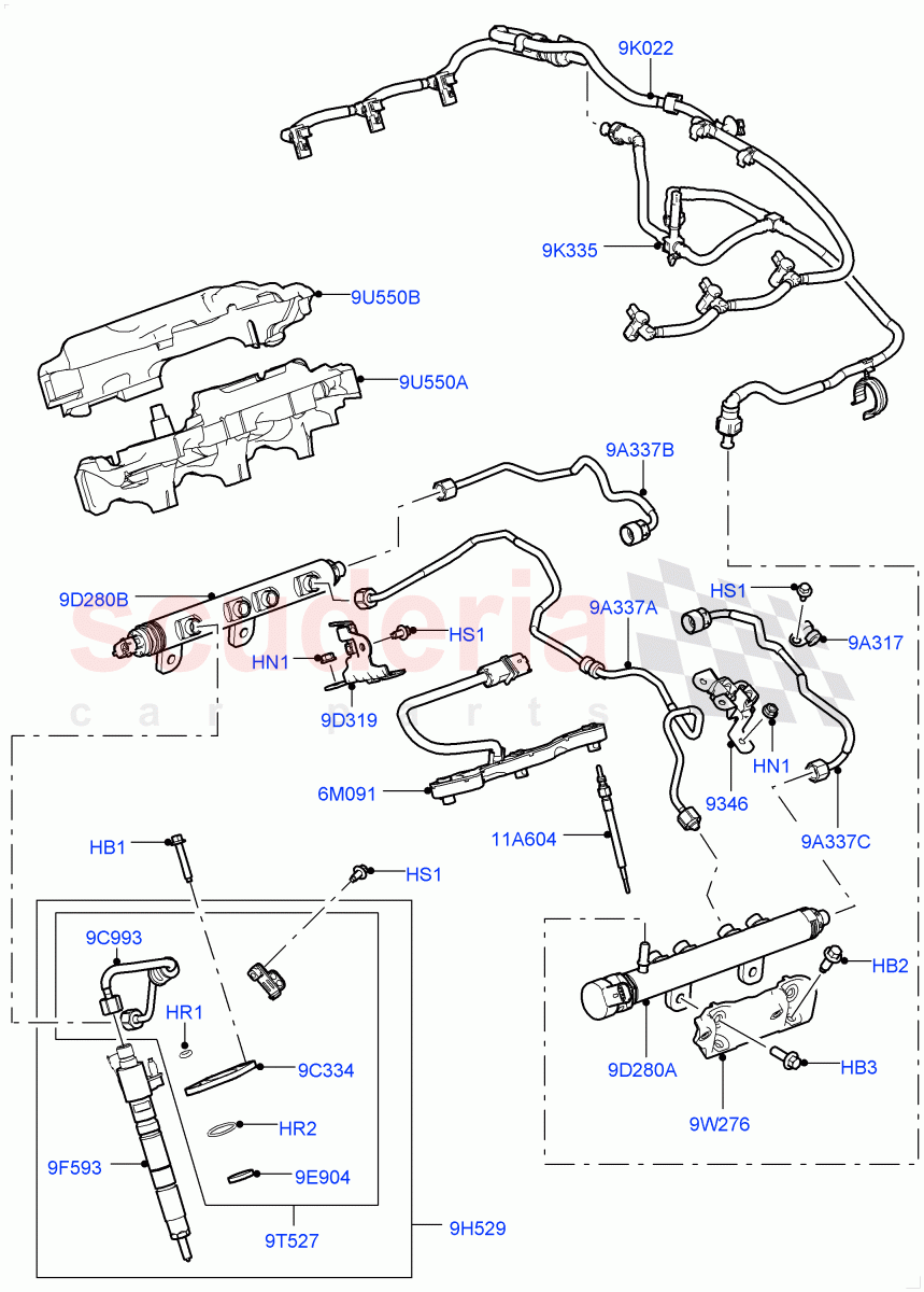 Fuel Injectors And Pipes (Solihull Plant Build) (3.0 V6 Diesel) ((V) FROMAA000001) of Land Rover Land Rover Range Rover (2012-2021) [3.0 Diesel 24V DOHC TC]