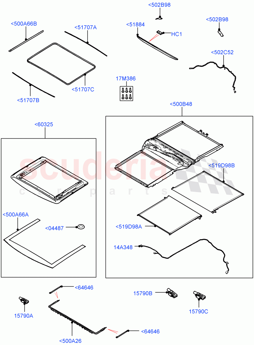 Sliding Roof Mechanism And Controls(Nitra Plant Build, Sunroof Frame)(Roof Conv-Power Open Front/Rear Pan,With Roof Conversion-Panorama Power)((V)FROMK2000001) of Land Rover Land Rover Discovery 5 (2017+) [2.0 Turbo Petrol AJ200P]