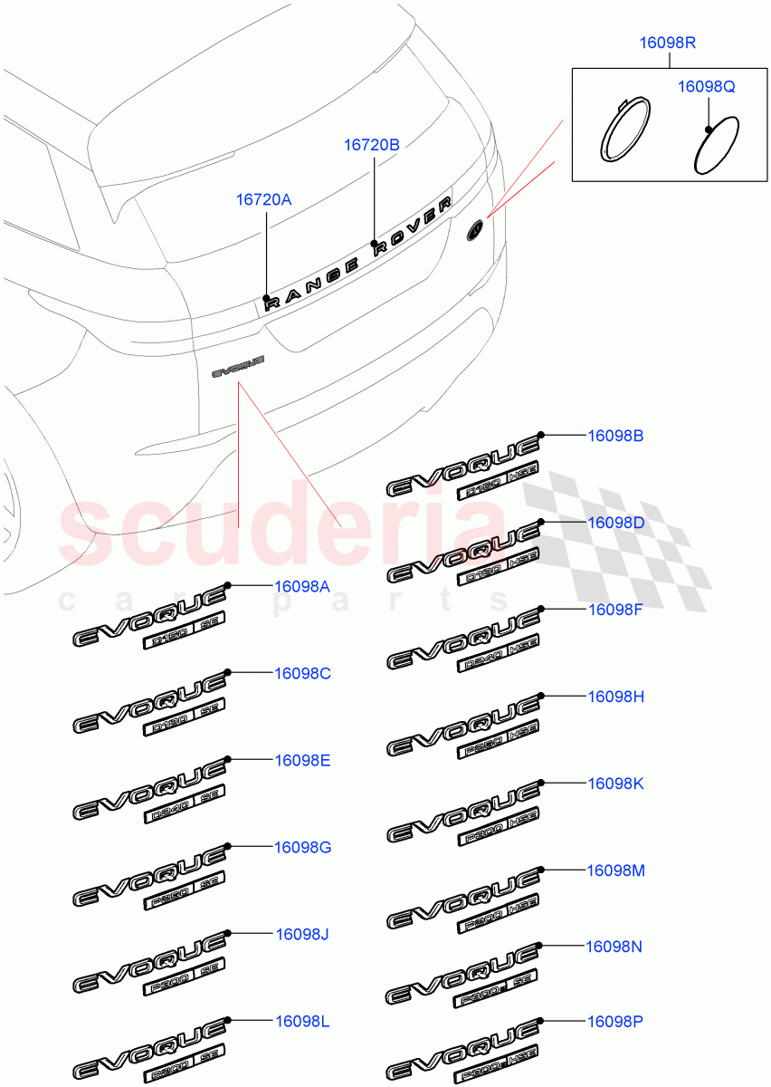 Name Plates(Rear)(Halewood (UK),Trunk Badge-SE,Trunk Badge-HSE) of Land Rover Land Rover Range Rover Evoque (2019+) [2.0 Turbo Diesel AJ21D4]