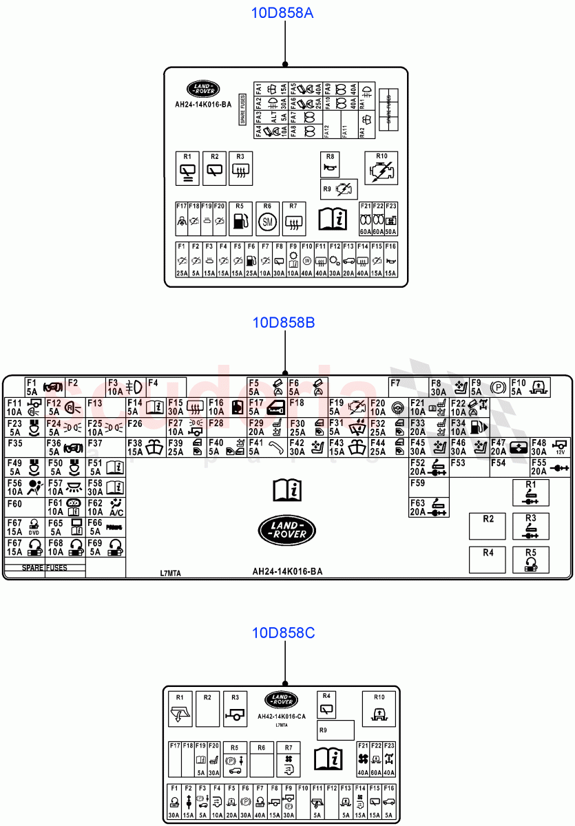 Labels(Fuse Box)((V)FROMAA000001) of Land Rover Land Rover Range Rover (2010-2012) [5.0 OHC SGDI SC V8 Petrol]