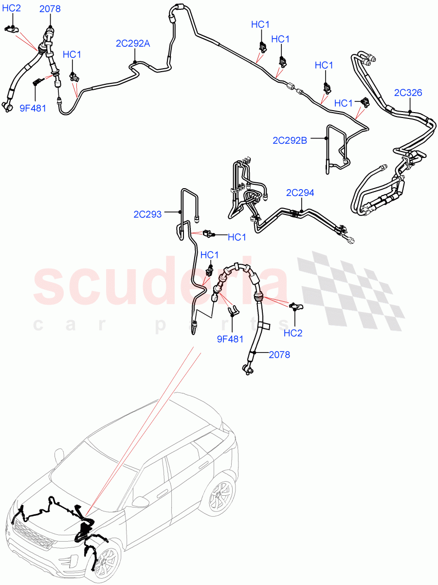 Front Brake Pipes(Changsu (China),Electric Engine Battery-MHEV,Less Electric Engine Battery) of Land Rover Land Rover Range Rover Evoque (2019+) [2.0 Turbo Diesel AJ21D4]