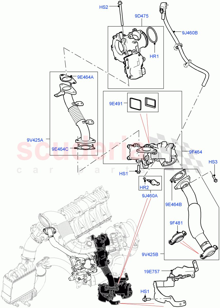 Exhaust Gas Recirculation (Low Pressure EGR) (2.0L I4 DSL MID DOHC AJ200, EU6D Diesel + DPF Emissions, Halewood (UK), Proconve L6 Emissions, Stage V Plus DPF, LEV 160, EU6 + DPF Emissions, Japanese Emission + DPF, DPF + DE-SOX) of Land Rover Land Rover Discovery Sport (2015+) [2.0 Turbo Diesel]