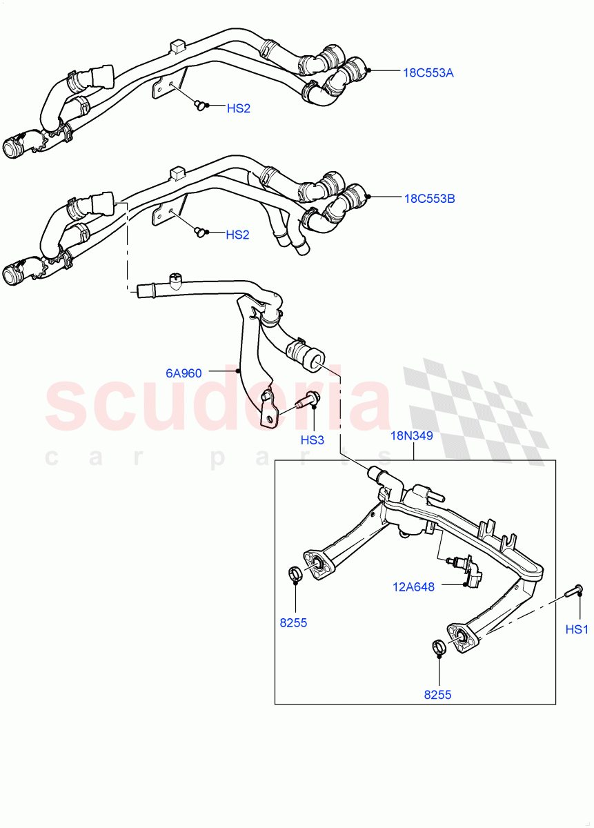 Heater Hoses (3.0L DOHC GDI SC V6 PETROL) ((V) FROMEA000001) of Land Rover Land Rover Discovery 4 (2010-2016) [3.0 DOHC GDI SC V6 Petrol]