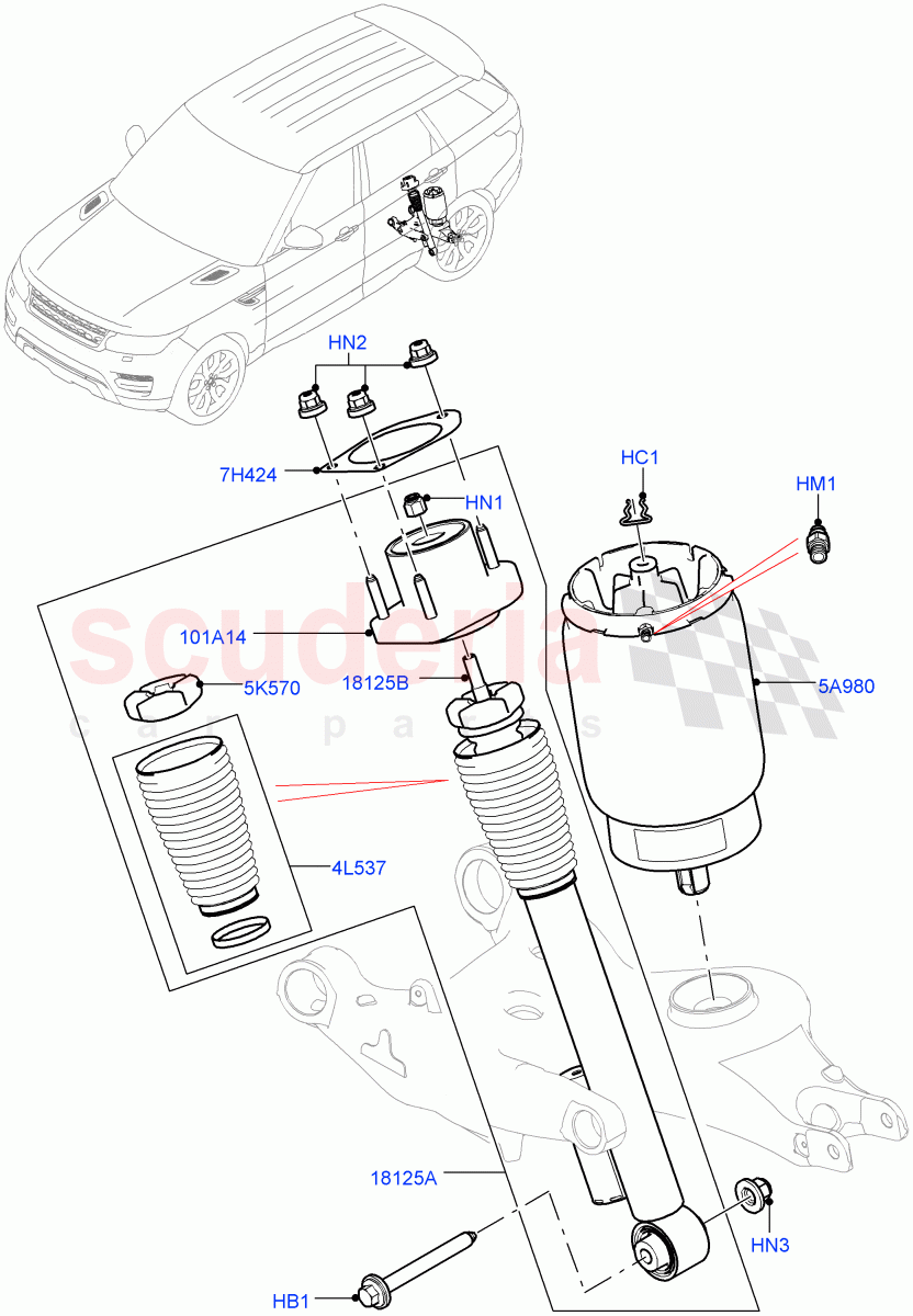 Rear Springs And Shock Absorbers(Version - Core,With Four Corner Air Suspension,Non SVR,Electronic Air Suspension With ACE) of Land Rover Land Rover Range Rover Sport (2014+) [3.0 DOHC GDI SC V6 Petrol]