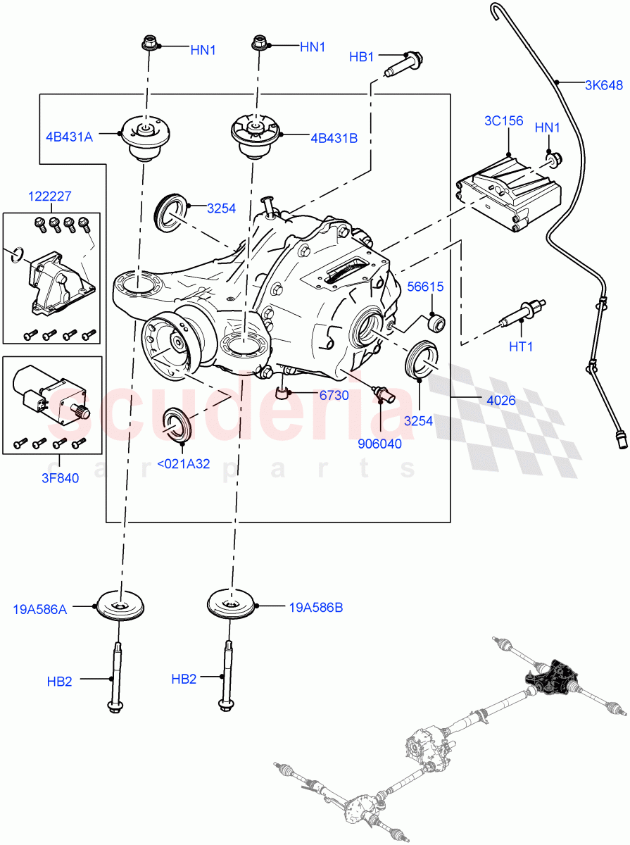 Rear Axle (With Petrol Engines, 8HP Gen3 Hybrid Trans, Torque Vectoring By Braking (TVBB), 4.4L DOHC DITC V8 Diesel, 3.0 V6 Diesel, 8 Speed Auto Trans ZF 8HP76, 8 Speed Auto Trans ZF 8HP70 4WD, 8 Speed Auto Trans ZF 8HP45, 3.0L AJ20D6 Diesel High) ((V) FROMHA000001) of Land Rover Land Rover Range Rover Sport (2014+) [3.0 I6 Turbo Diesel AJ20D6]