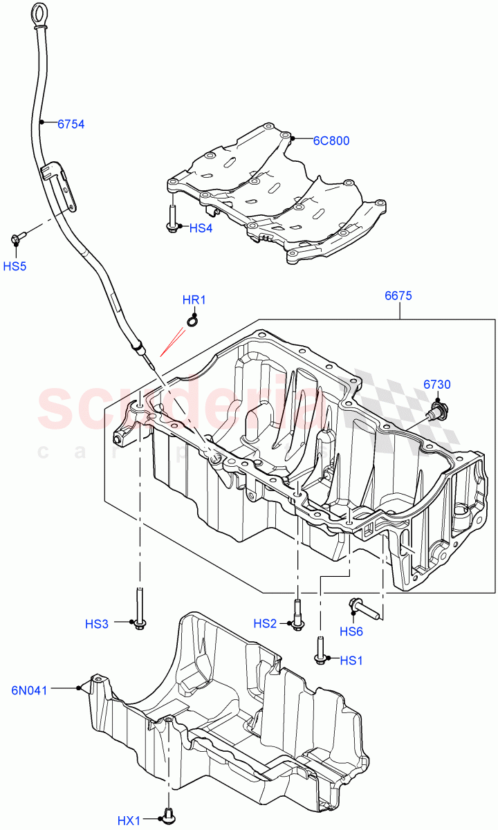 Oil Pan/Oil Level Indicator (2.0L AJ20P4 Petrol Mid PTA, Changsu (China)) of Land Rover Land Rover Range Rover Evoque (2019+) [2.0 Turbo Petrol AJ200P]