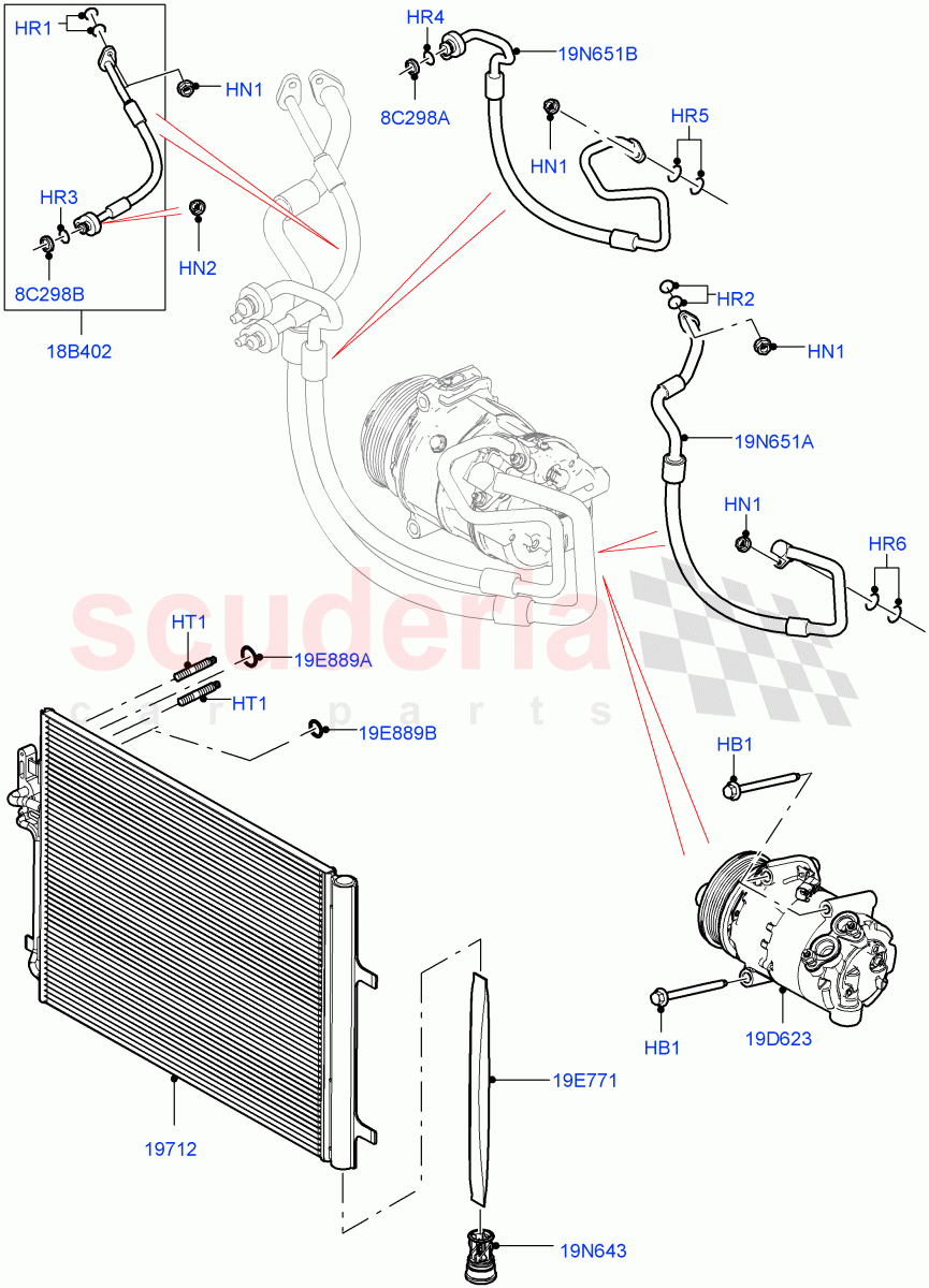 Air Conditioning Condensr/Compressr (2.0L I4 High DOHC AJ200 Petrol, Changsu (China), 2.0L I4 Mid DOHC AJ200 Petrol) ((V) FROMHG379388) of Land Rover Land Rover Discovery Sport (2015+) [2.0 Turbo Diesel AJ21D4]