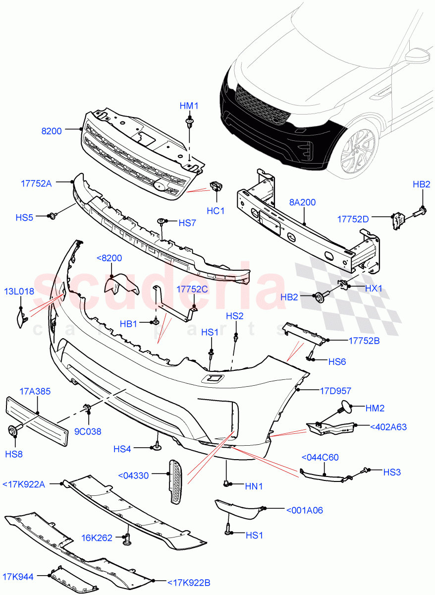 Radiator Grille And Front Bumper (Nitra Plant Build) (Rear Bmp Lwr Valance - Dark Silver, Rear Bmp Lower Valance-Indus Silver, Rear Bmp Lower Valance - Anthracite, Rear Bmp Lwr Valance - White Silver) ((V) FROMM2000001) of Land Rover Land Rover Discovery 5 (2017+) [2.0 Turbo Diesel]