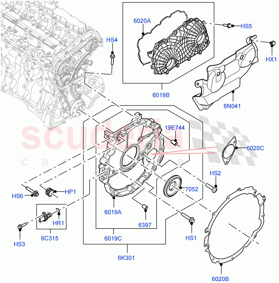Timing Gear Covers (Nitra Plant Build) (3.0L AJ20P6 Petrol High) ((V) FROML2000001) of Land Rover Land Rover Discovery 5 (2017+) [3.0 I6 Turbo Petrol AJ20P6]