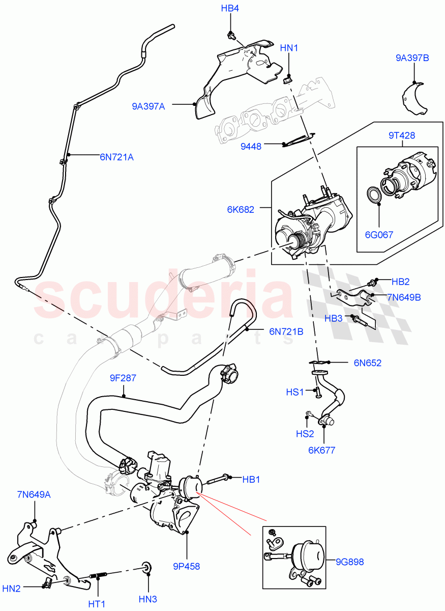 Turbocharger (RH Side - Secondary, Nitra Plant Build) (3.0 V6 D Gen2 Twin Turbo) ((V) FROMK2000001) of Land Rover Land Rover Discovery 5 (2017+) [3.0 Diesel 24V DOHC TC]