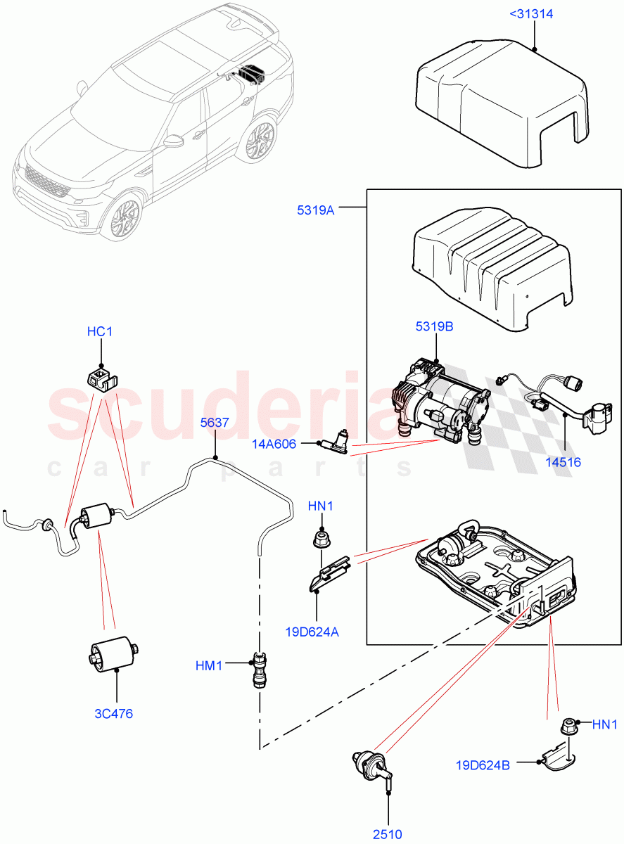 Air Suspension Compressor And Lines (Compressor Assy, Nitra Plant Build) (With Four Corner Air Suspension) ((V) FROMK2000001) of Land Rover Land Rover Discovery 5 (2017+) [2.0 Turbo Diesel]