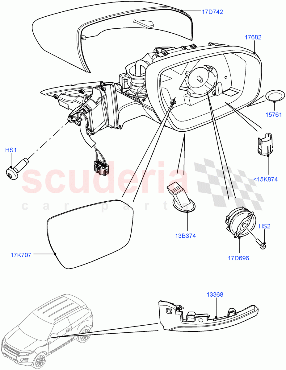 Exterior Rear View Mirror(5 Door,Halewood (UK),3 Door)((V)FROMEH000001) of Land Rover Land Rover Range Rover Evoque (2012-2018) [2.0 Turbo Petrol GTDI]