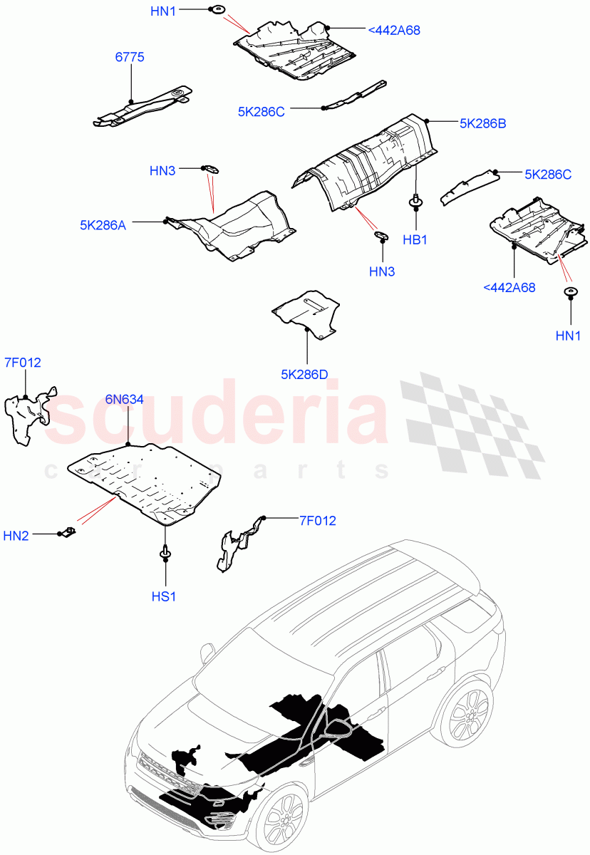 Splash And Heat Shields(Body, Front)(Changsu (China))((V)FROMFG000001,(V)TOKG446856) of Land Rover Land Rover Discovery Sport (2015+) [1.5 I3 Turbo Petrol AJ20P3]