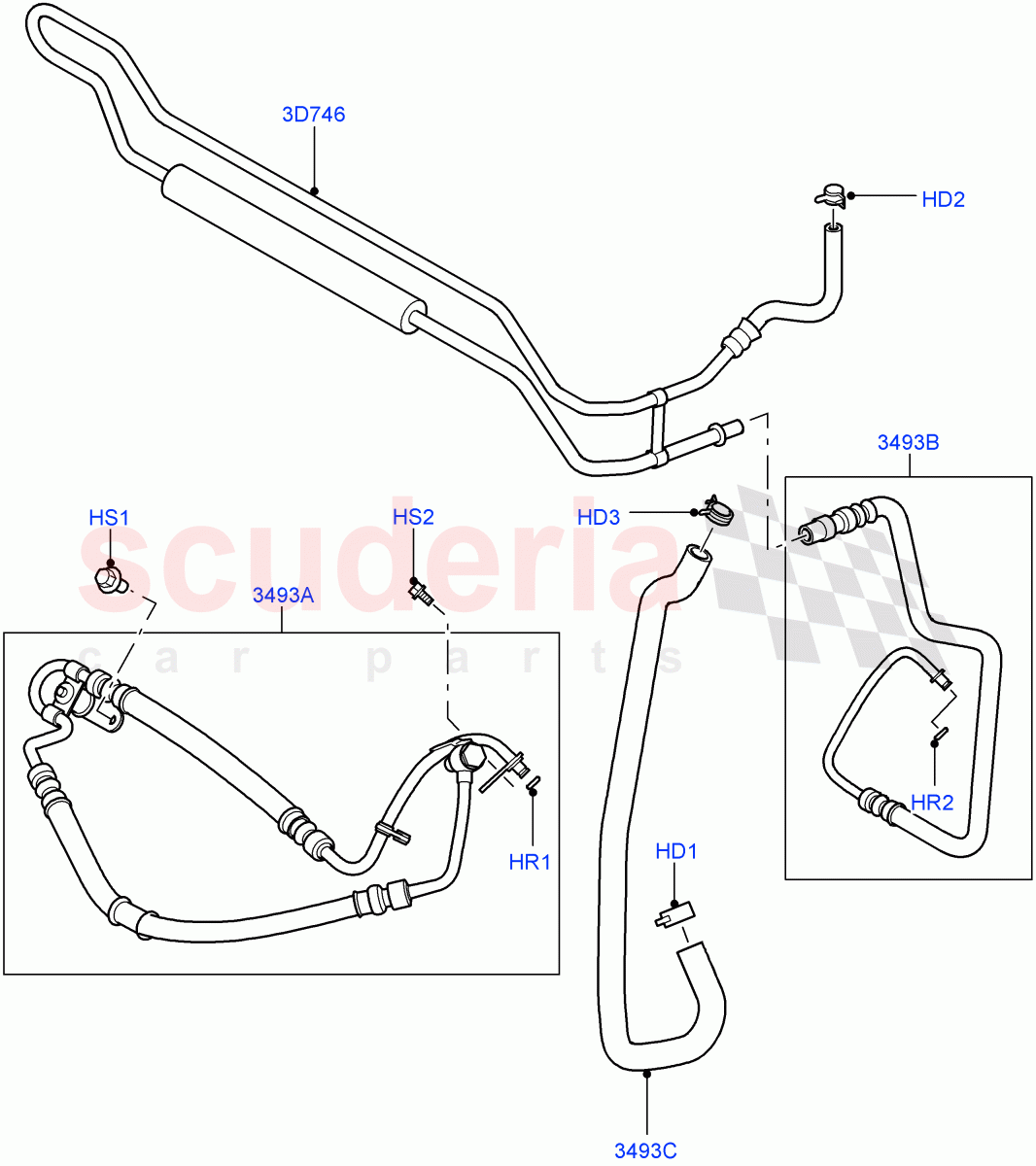 Supply & Return Hoses - Power Strg (AJ Petrol 4.4 V8 EFI (220KW), AJ Petrol 4.2 V8 Supercharged) ((V) TO9A999999) of Land Rover Land Rover Range Rover Sport (2005-2009) [2.7 Diesel V6]