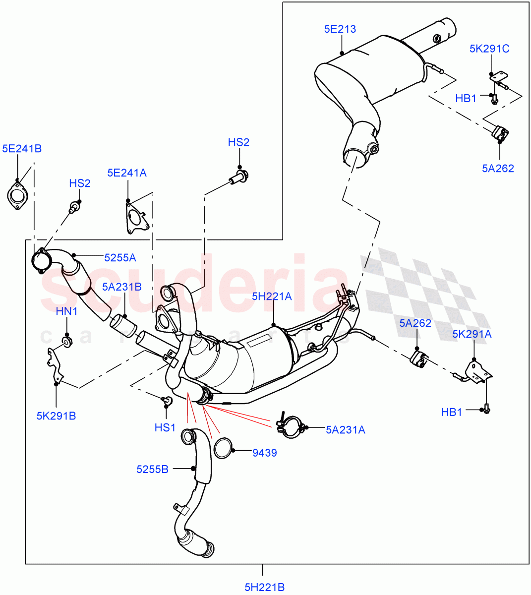 Front Exhaust System(Solihull Plant Build)(3.0 V6 D Gen2 Twin Turbo,Japan Requirements,EU6D Diesel + DPF Emissions,EU6 + DPF Emissions)((V)FROMFA000001) of Land Rover Land Rover Discovery 5 (2017+) [3.0 Diesel 24V DOHC TC]