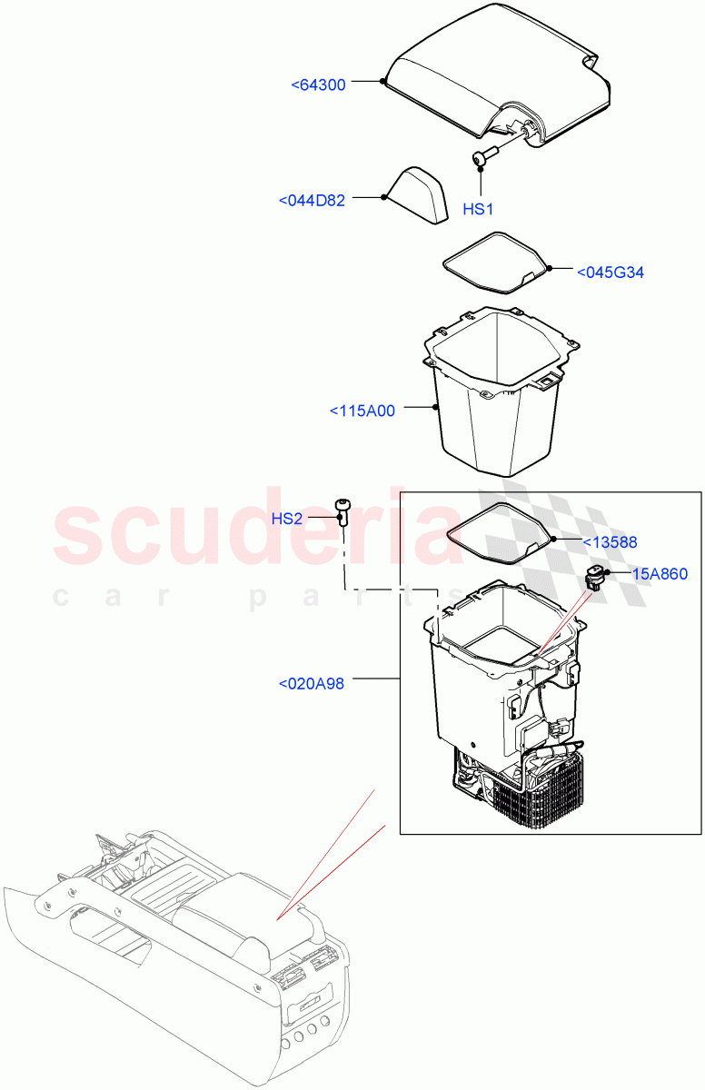 Console - Floor(For Stowage Boxes And Lids)(Console-W/Armrest + Fridge,Full Floor Console With Armrest) of Land Rover Land Rover Defender (2020+) [3.0 I6 Turbo Petrol AJ20P6]