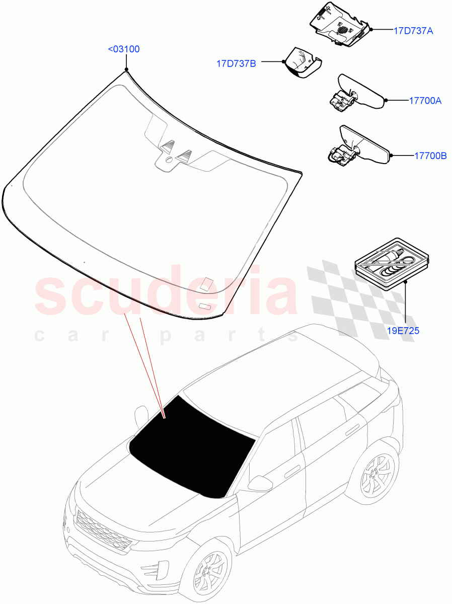 Windscreen/Inside Rear View Mirror(Halewood (UK)) of Land Rover Land Rover Range Rover Evoque (2019+) [2.0 Turbo Petrol AJ200P]