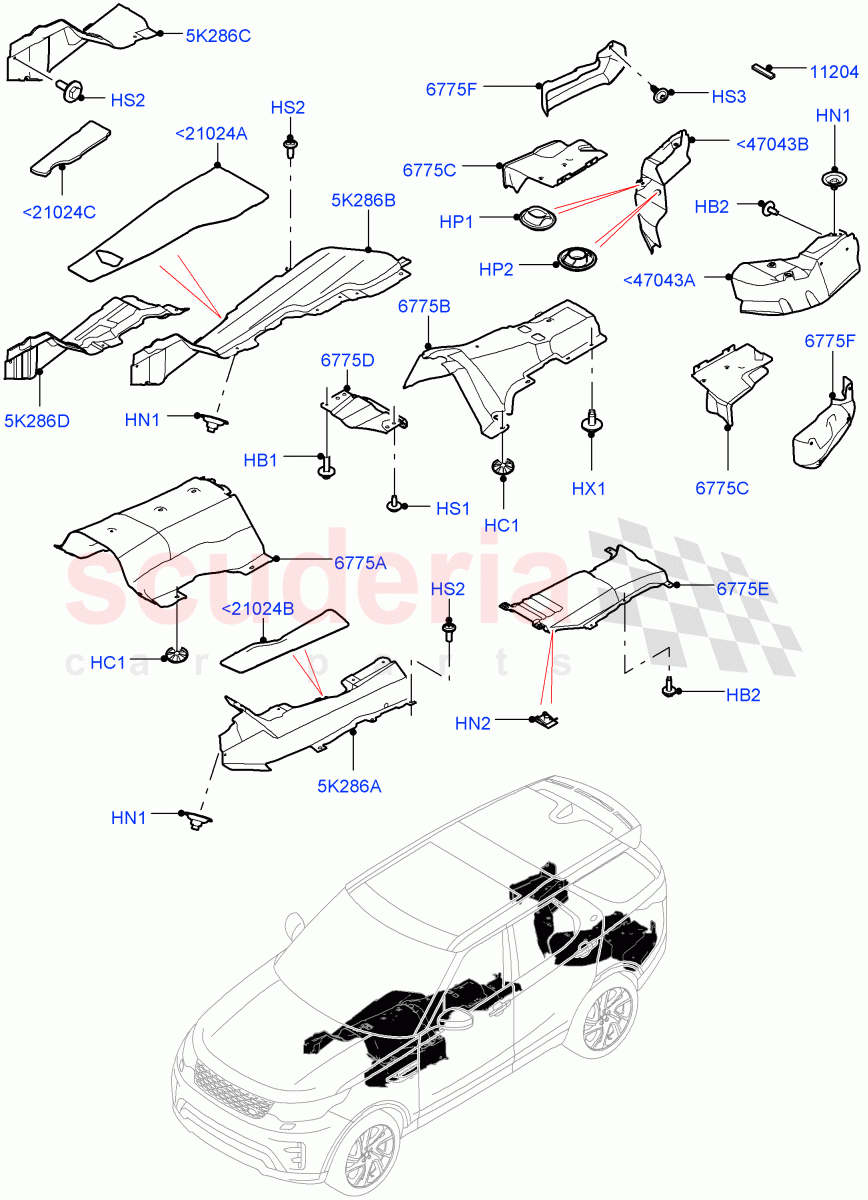 Splash And Heat Shields(Nitra Plant Build, Rear, Centre)((V)FROMK2000001) of Land Rover Land Rover Discovery 5 (2017+) [3.0 I6 Turbo Petrol AJ20P6]