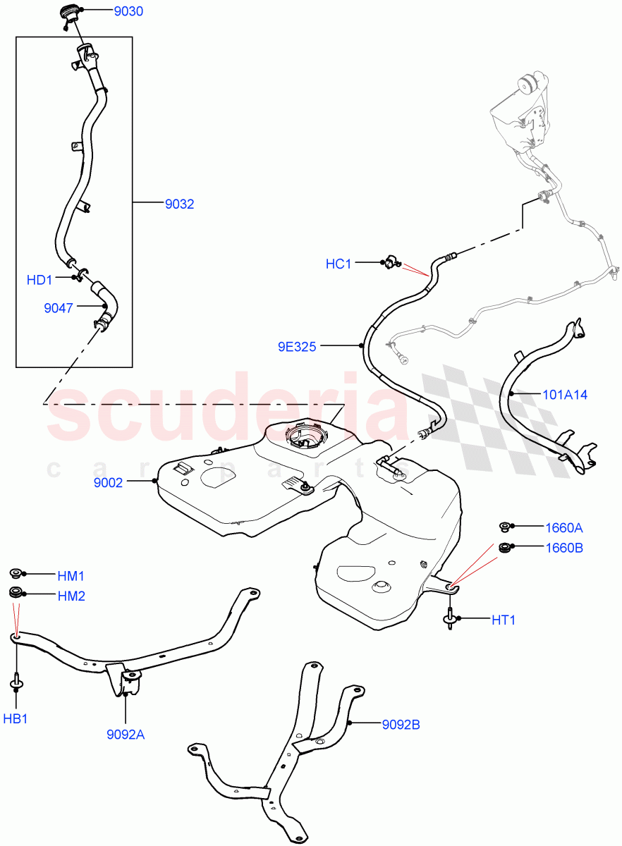 Fuel Tank & Related Parts (4.4 V8 Turbo Petrol (NC10), Fuel Tank Filler Neck - Unleaded) of Land Rover Land Rover Range Rover (2022+) [4.4 V8 Turbo Petrol NC10]