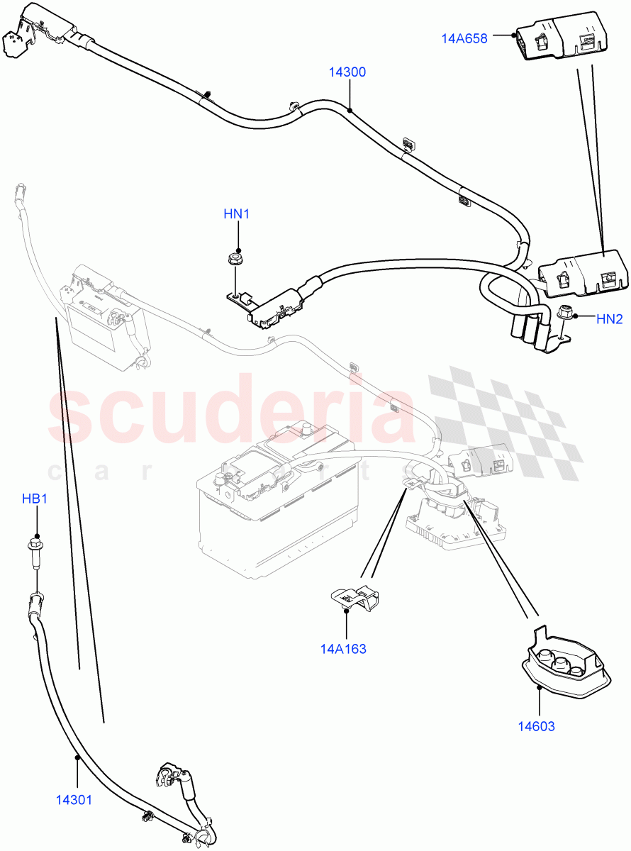 Battery Cables And Horn (9 Speed Auto AWD, LHD, Halewood (UK), Starter - Stop/Start System) ((V) FROMEH000001) of Land Rover Land Rover Range Rover Evoque (2012-2018) [2.0 Turbo Petrol GTDI]