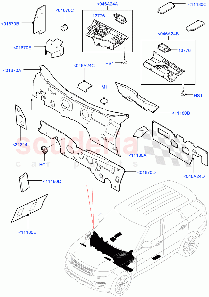 Insulators - Front (Passenger Compartment) of Land Rover Land Rover Range Rover Sport (2014+) [2.0 Turbo Petrol AJ200P]