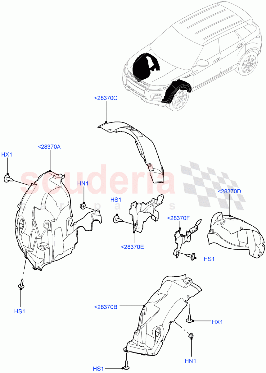 Front Panels, Aprons & Side Members (Wheelhouse) (Itatiaia (Brazil)) ((V) FROMGT000001) of Land Rover Land Rover Range Rover Evoque (2012-2018) [2.0 Turbo Petrol AJ200P]
