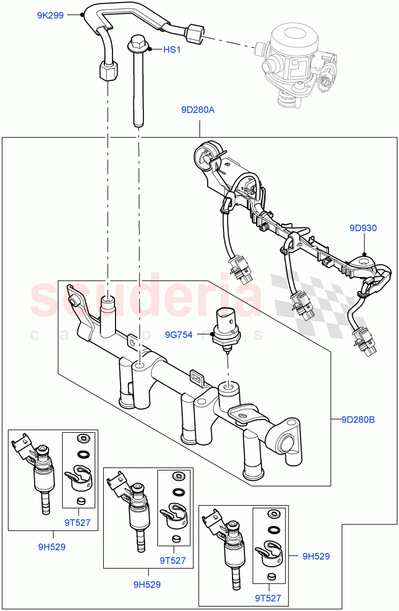 Fuel Injectors And Pipes(1.5L AJ20P3 Petrol High PHEV,Changsu (China),1.5L AJ20P3 Petrol High) of Land Rover Land Rover Range Rover Evoque (2019+) [1.5 I3 Turbo Petrol AJ20P3]