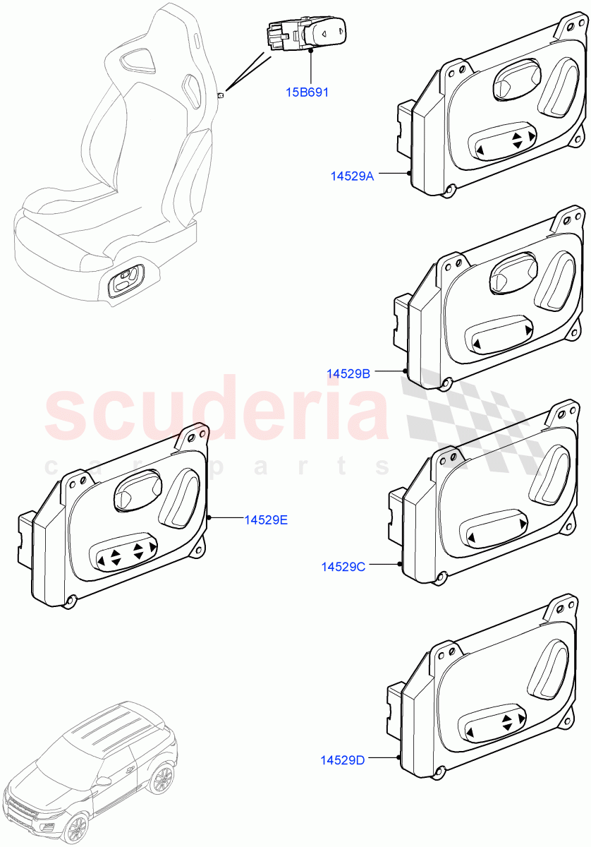 Switches (Seats) (3 Door, Halewood (UK)) ((V) TOFH999999) of Land Rover Land Rover Range Rover Evoque (2012-2018) [2.0 Turbo Petrol AJ200P]
