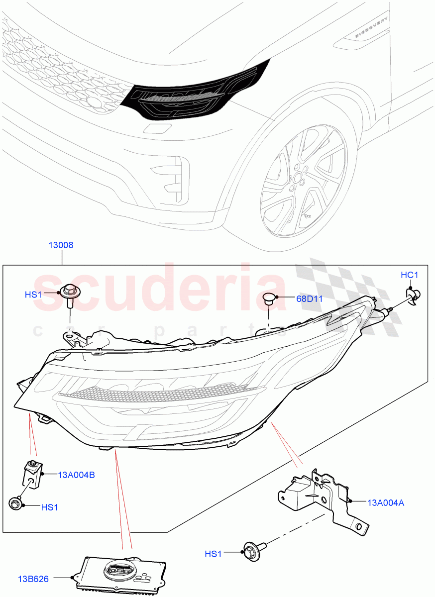 Headlamps And Front Flasher Lamps(Solihull Plant Build)(LED Headlamps,Adaptive Led Headlamps)((V)FROMHA000001) of Land Rover Land Rover Discovery 5 (2017+) [3.0 Diesel 24V DOHC TC]