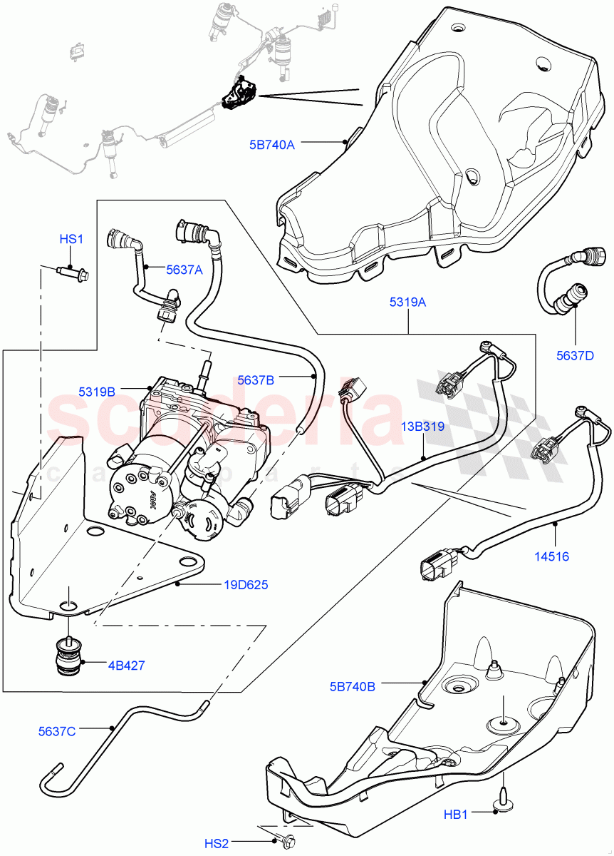 Air Suspension Compressor And Lines ('AMK' Compressor, Compressor Assy) (With Four Corner Air Suspension) ((V) FROMBA589828, (V) TOCA603539) of Land Rover Land Rover Discovery 4 (2010-2016) [5.0 OHC SGDI NA V8 Petrol]