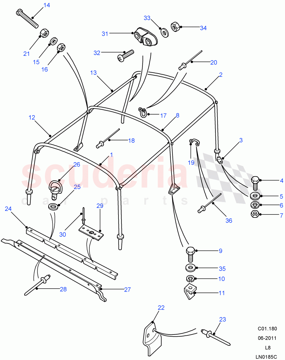 Hoodsticks - Bulkhead Fixing(Pick Up,110" Wheelbase)((V)FROM7A000001) of Land Rover Land Rover Defender (2007-2016)