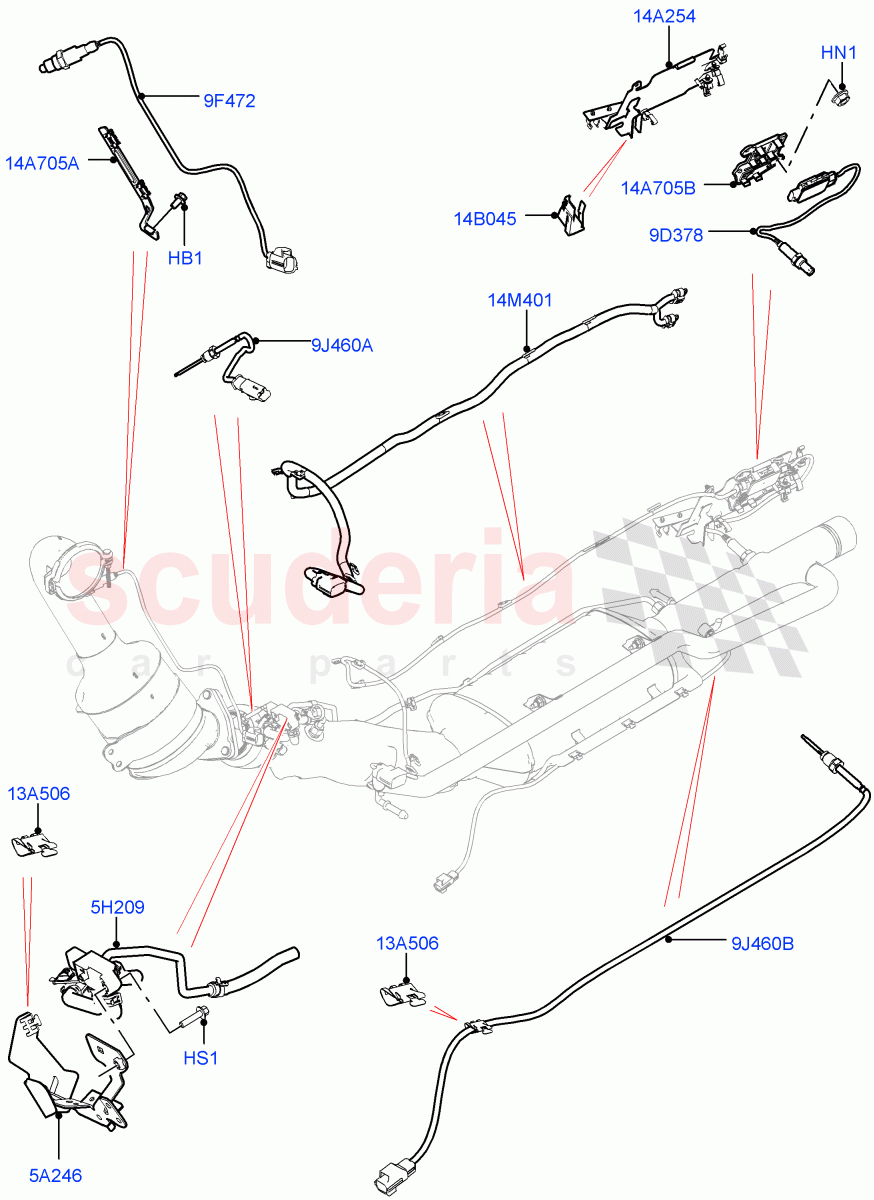 Exhaust System (Sensors) (2.0L I4 DSL MID DOHC AJ200, EU6 + DPF Emissions, LEV 160, 2.0L I4 DSL HIGH DOHC AJ200, Japanese Emission + DPF) ((V) FROMGH000001) of Land Rover Land Rover Range Rover Evoque (2012-2018) [2.0 Turbo Diesel]