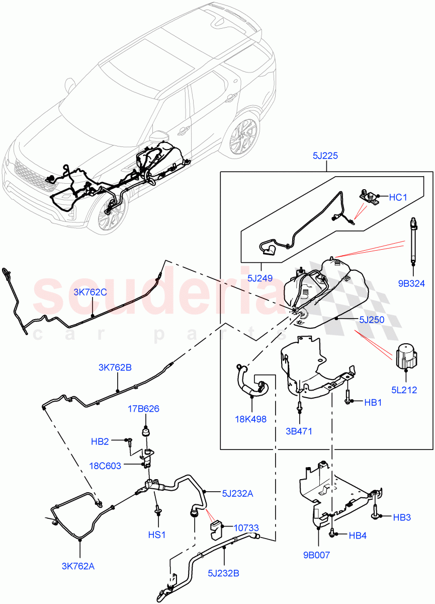 Exhaust Fluid Injection System(Tank and Lines, Nitra Plant Build)(3.0 V6 Diesel,With Diesel Exh Fluid Emission Tank)((V)FROMK2000001) of Land Rover Land Rover Discovery 5 (2017+) [3.0 Diesel 24V DOHC TC]