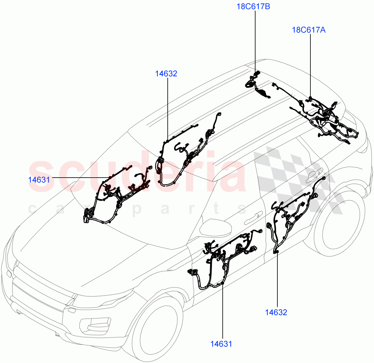 Wiring - Body Closures(Front And Rear Doors)(5 Door,Halewood (UK))((V)FROMGH000001,(V)TOGH999999) of Land Rover Land Rover Range Rover Evoque (2012-2018) [2.0 Turbo Diesel]