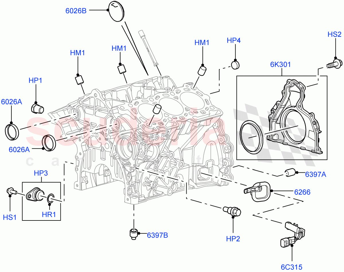 Cylinder Block And Plugs(Nitra Plant Build)(3.0 V6 Diesel)((V)FROMK2000001) of Land Rover Land Rover Discovery 5 (2017+) [3.0 Diesel 24V DOHC TC]