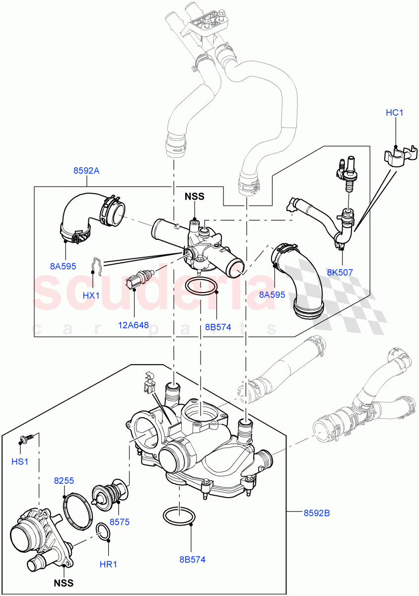 Thermostat/Housing & Related Parts (4.4L DOHC DITC V8 Diesel) ((V) FROMBA000001) of Land Rover Land Rover Range Rover (2010-2012) [4.4 DOHC Diesel V8 DITC]